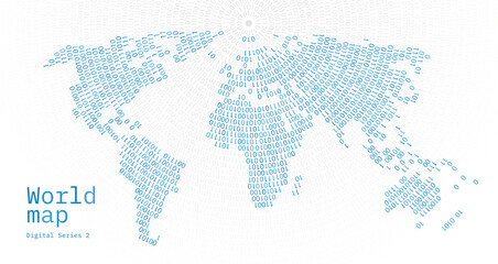 World map depicted in zeros and ones in the form of a circle. 