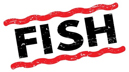 Wall Mural - FISH text on red-black lines stamp sign.