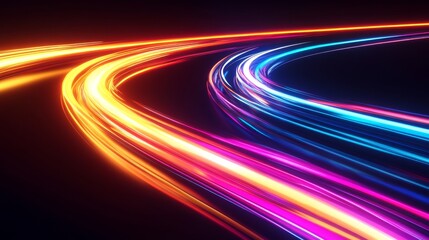 Wall Mural - Colorful light trails speeding through the darkness on a highway at night