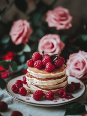 Wall Mural - Pancakes with Raspberries