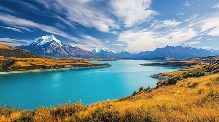 Wall Mural - Breathtaking Landscape with Mountains and Lake