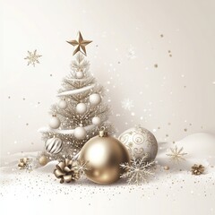 Wall Mural - **merry christmas and happy new year holiday white banner illustration. xmas design with realistic 3