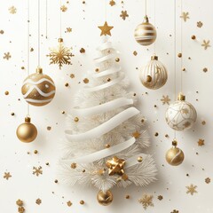 Wall Mural - **merry christmas and happy new year holiday white banner illustration. xmas design with realistic 3