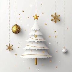 Wall Mural - **merry christmas and happy new year holiday white banner illustration. xmas design with realistic 3