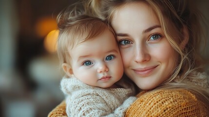 mom holding newborn baby looking at infant lovingly unconditional paternal love mother day concept