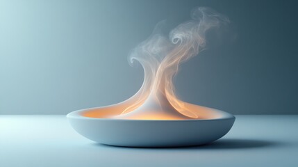 Canvas Print - A minimalist bowl emitting swirling steam or vapor.