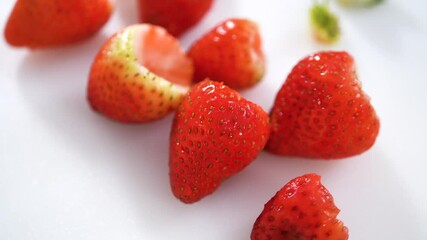 Poster - Preparing Strawberries in a Glass Mixing Bowl with Water