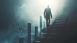 © Muhd Harith - A businessman climbing a ladder towards a bar chart symbolizing success