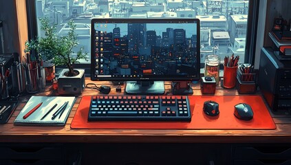 Wall Mural - a computer on a desk

