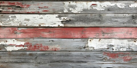 Wall Mural - Weathered Wood Panels with Red and White Paint Peeling.