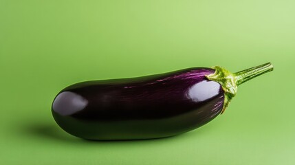 Sticker - Single Eggplant on Green Background.