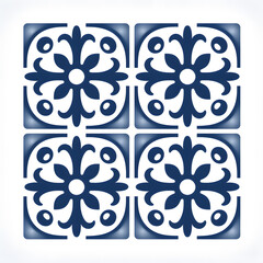 Blue geometric floral tiles ornament flat style. Portuguese azulejo motifs. Vintage Floor Tile geometric design with ornamental element