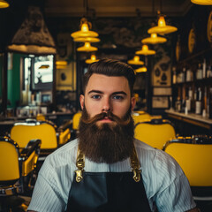 Canvas Print - stylish young man with a big beard in a barber shop