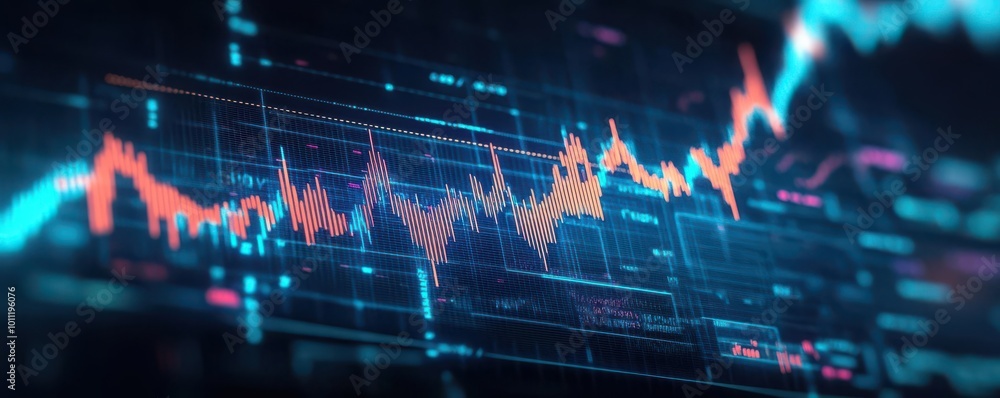 Dynamic stock market chart displaying fluctuating data, colorful trends ...