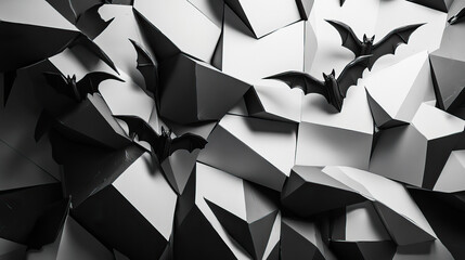 A Collection of Stylized Bats Set Against a Creative Geometric Background in Black and White