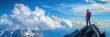 © Ivy - Hiker Standing on Mountain Peak Looking Over Scenic Horizon