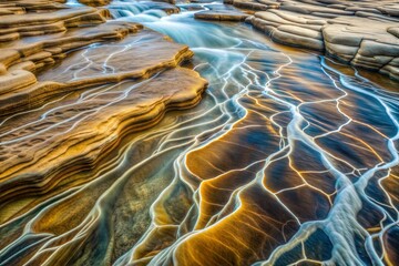 Wall Mural - Flowing water over rocks creating unique patterns and textures