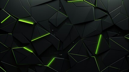 Abstract Geometric Black and Green Background with Neon Lights