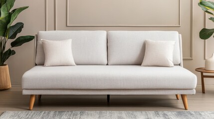 Modern Gray Sofa with Wooden Legs.