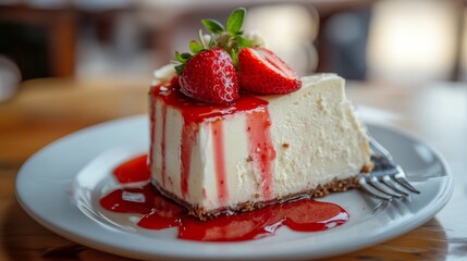 Cheesecake with sauce in eatery