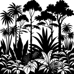  Vivid Vector Illustration of a Lush Tropical Rainforest Teeming with Life
