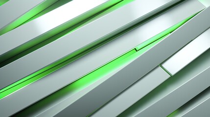 Abstract 3D background with silver and green stripes, modern geometric design