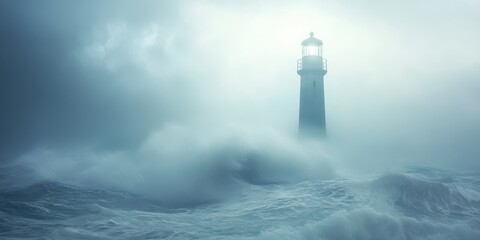 a lighthouse stands tall amid crashing waves and stormy skies, symbolizing hope and resilience in ch