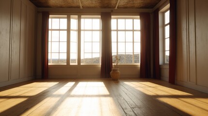 Wall Mural - Sunlight Streaming Through Windows in an Empty Room