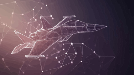 Wall Mural - polygon line grey fighter jet on abstract background with connecting dots and lines - futuristic vec