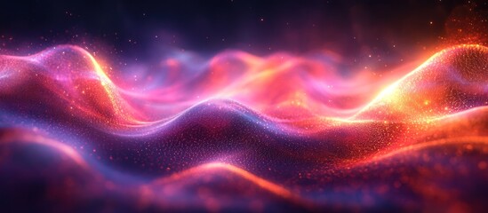 Wall Mural - abstract glowing red and purple waves with sparkling particles.