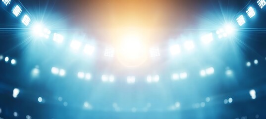 Blurred Stadium Lights, Glowing Background For Design, Illuminated Stage With Spotlights