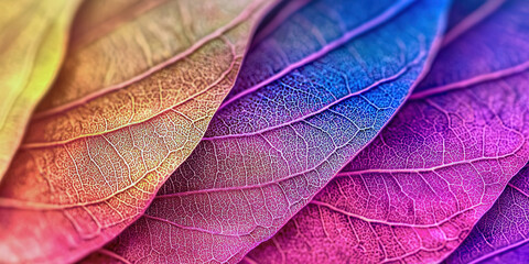 A close up of a leaf with a rainbow of colors