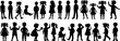 © Arafat - Children silhouette, kid vector set, boy, girl, kids standing, playing, walking, interacting, different poses, kids silhouette set, child activities, group of children isolated figures