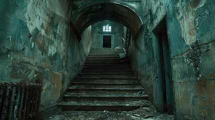 Canvas Print - Eerie Staircase in an Abandoned Building