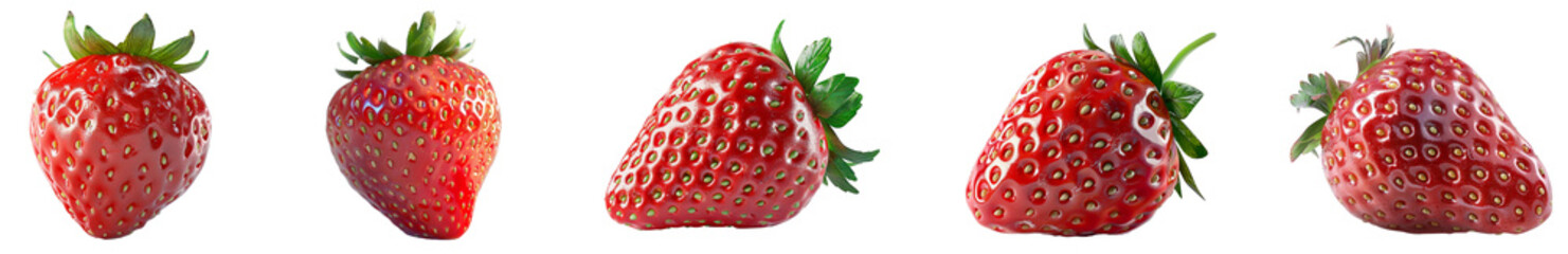 Wall Mural - Fresh strawberries. Set png isolated on transparent background