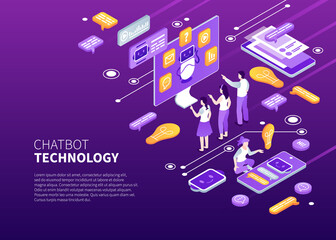 Wall Mural - isometric illustration of chatbot technology interaction