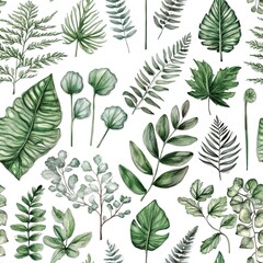 Wall Mural - Botanical watercolor wallpaper pattern. 