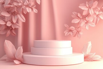 Wall Mural - Pink Floral Display with White Pedestal