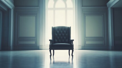 Canvas Print - Elegant Leather Armchair in a Sunlit Room