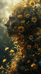 Wall Mural - Floral Transformation: A Surreal Portrait of Nature