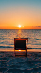 Wall Mural - Serene Beach Reading Setup with Sunset View and Minimalist Style  