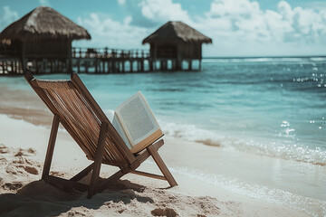 Wall Mural - Relaxing Beach Reading Experience on Sunny Sandy Shore  