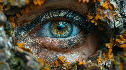 Canvas Print - Close-Up of a Human Eye Surrounded by Nature