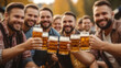 © Natasa - Blur image of a Men clinking mugs with beer during celebration of Oktoberfest outdoors for background usage.