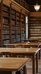 Canvas Print - Classical Law Library Interior with Rows of Legal Books and Wood Tables