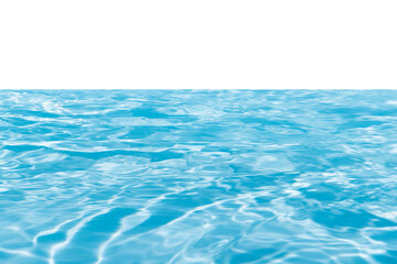 Blue water with ripples on the surface. Defocus blurred transparent blue colored clear calm water surface texture with splashes and bubbles. Water waves with shining pattern texture background.