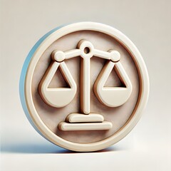 circle 3D icon representing the scales of justice isolated on white