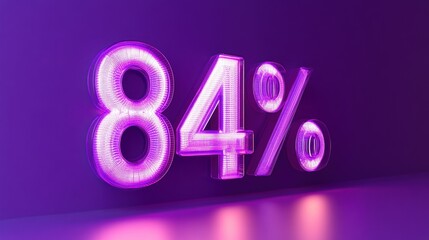 Poster - Neon display showing the percentage 84% in purple light.