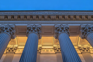 Sticker - Majestic Courthouse Facade Under Evening Sky with Classical Columns  