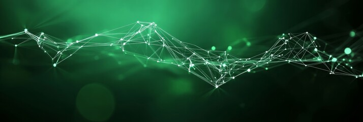 Green Abstract Technology Background with Connecting Dots and Lines. Network, Plexus Element.